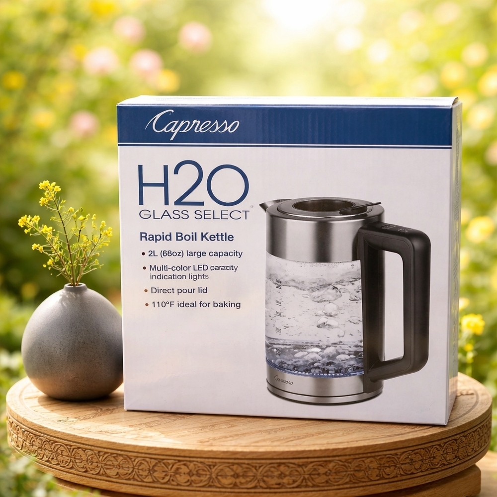 Capresso H2O Glass Select Rapid Boil Kettle — Black and Clear